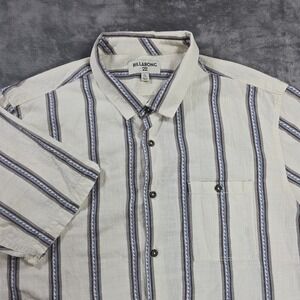 Billabong Baja Stripe Button Shirt Men XL Cream Striped Short Sleeve Surf Beach